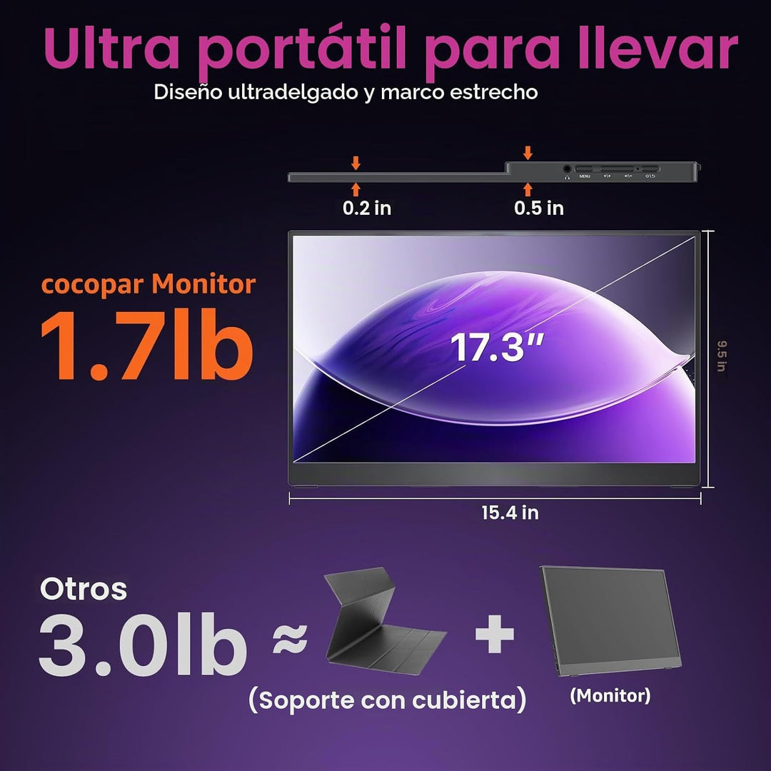 cocopar Monitor portátil de 17.3 pulgadas 4K UHD 60Hz 150% sRGB Mon...