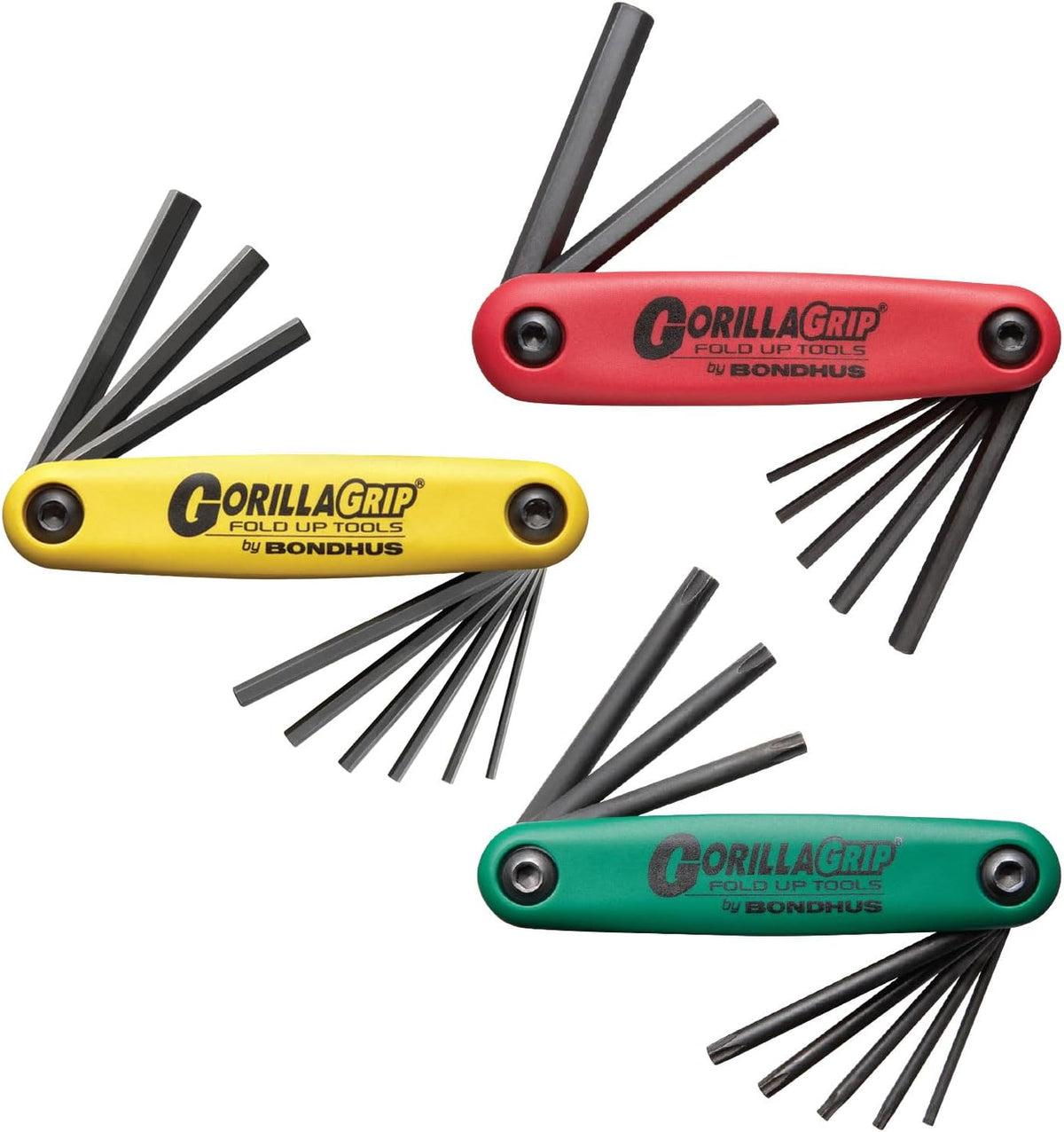 Bondhus 12533 GorillaGrip Hex y Star Plegables Paquete Triple, 12587 (0.079-0.315 in), 12589 (5/64-1/4 pulgadas) y 12634 (T9-T40)