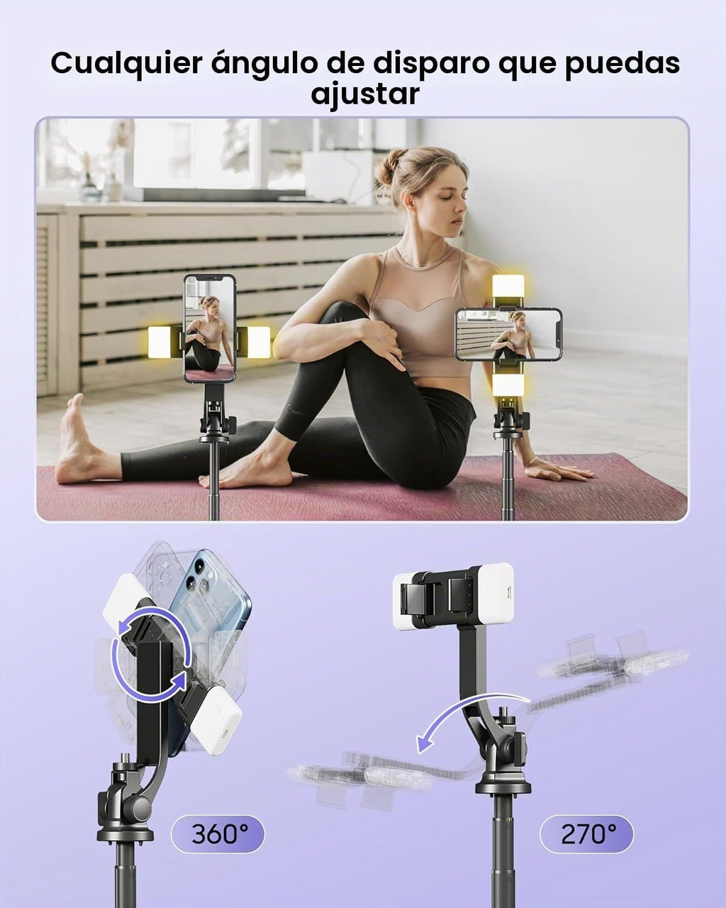 Trípode para selfie stick de 53 pulgadas con luz, soporte mejorado para teléfono celular de 4 patas, trípode para cámara con control remoto inalámbrico recargable y 2 luces de llenado, portátil