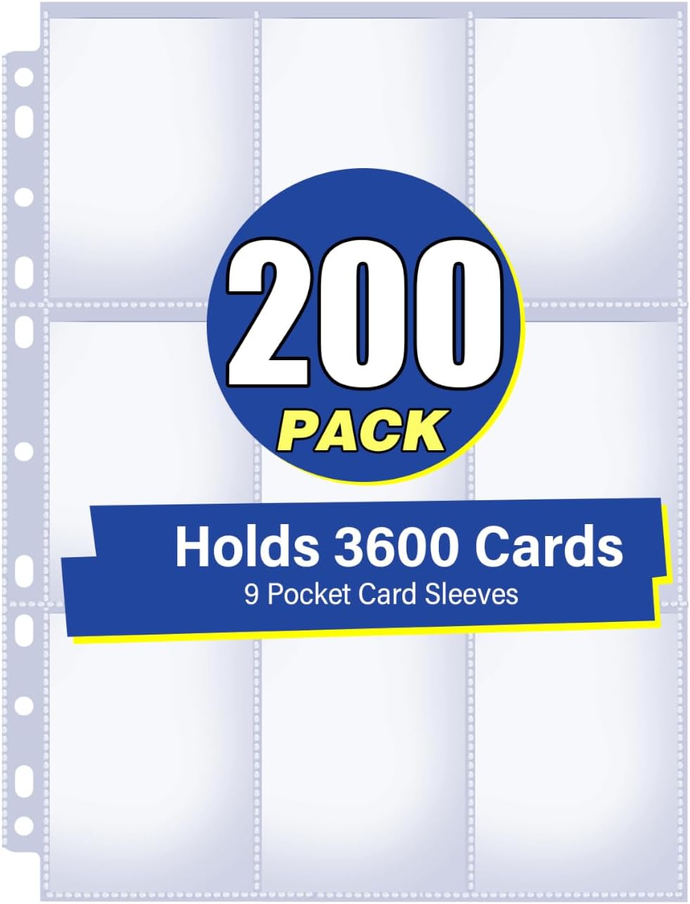 Paquete de 200 hojas de carpeta de 9 bolsillos para tarjetas, capacidad