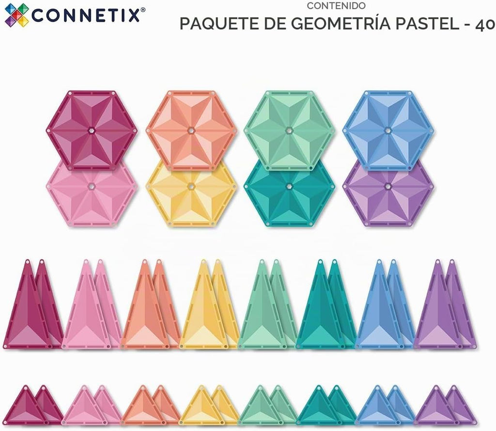 CONNETIX Paquete de geometría pastel de azulejos magnéticos, 40 piezas