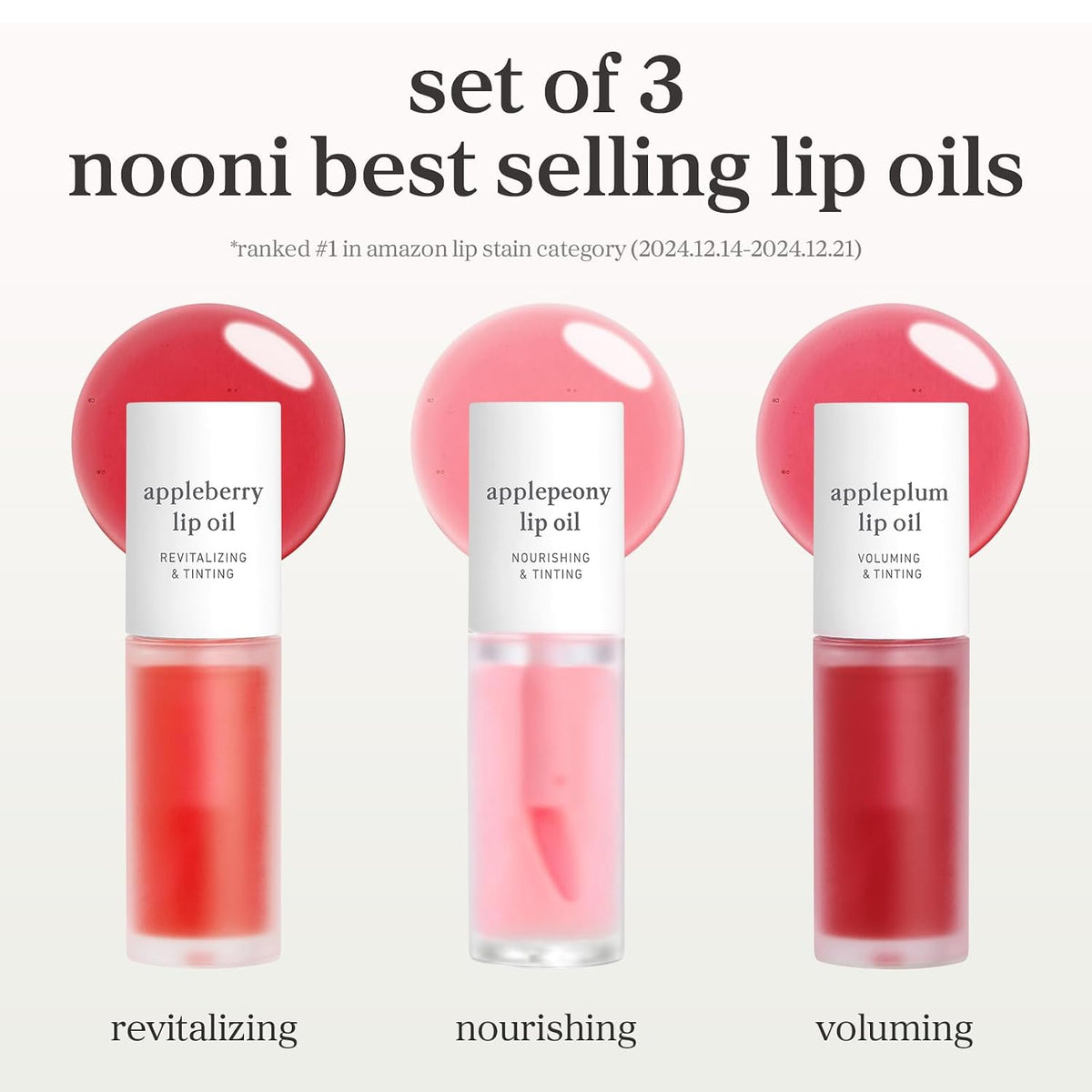 NOONI Juego de aceite de labios coreano \u2013 Appleberry, Applepeo...