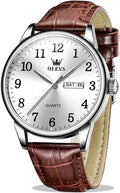 OLEVS Relojes de Cuero para Hombres, Casual, Fácil de leer, Quartz, Números, Resistente al Agua