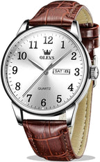 OLEVS Relojes de Cuero para Hombres, Casual, Fácil de leer, Quartz, Números, Resistente al Agua