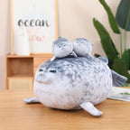 SQEQE Chubby Seal Almohada de peluche con 4 peluches de foca de bebé en su barriga, Sello