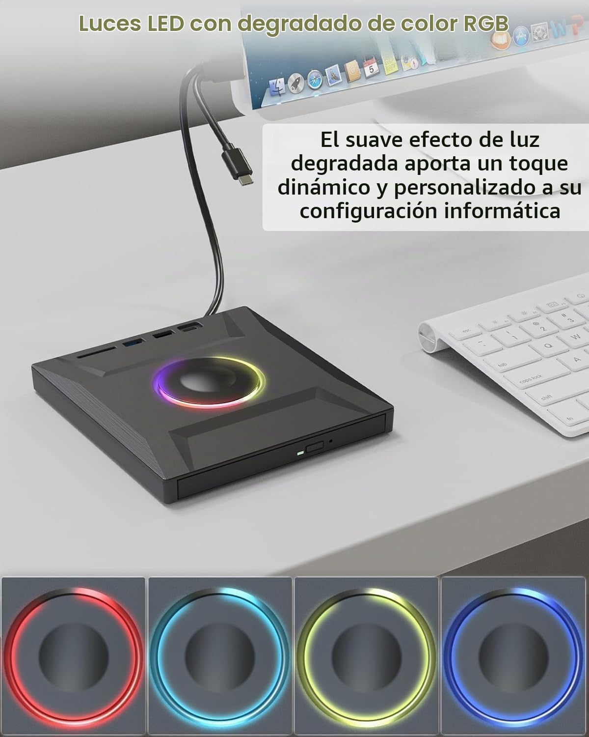 ASHDOL Unidad externa de CD DVD 7 en 1, lector de discos USB 3.0 y...