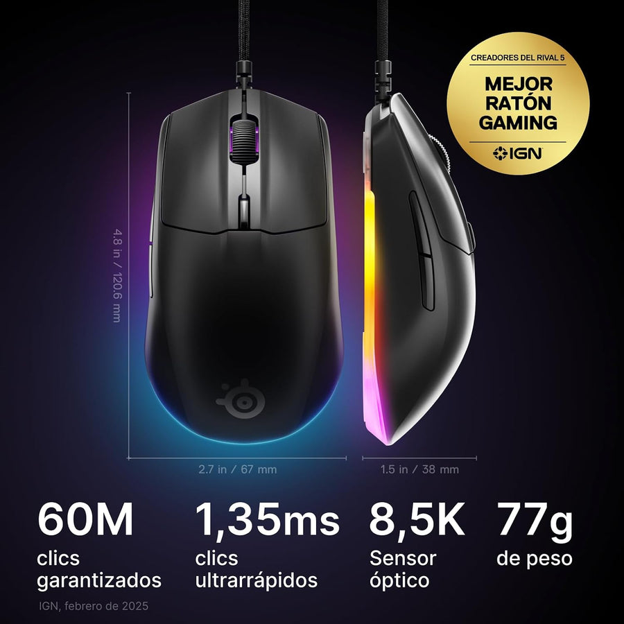 SteelSeries Rival 3 Gen 2 mouse para videojuegos \u2014 Sensor ópti...