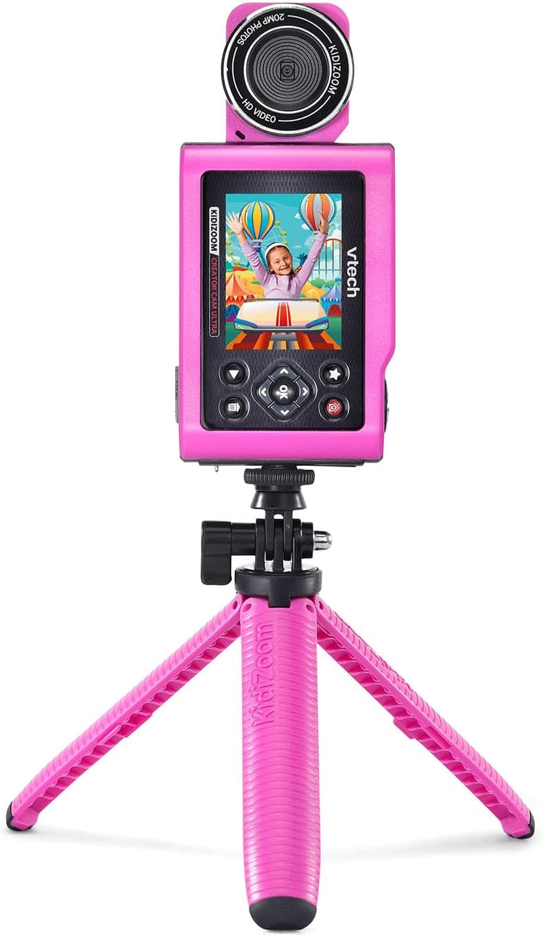 VTech KidiZoom Creator Cam Ultra - Cámara recargable con trípode, color rosa