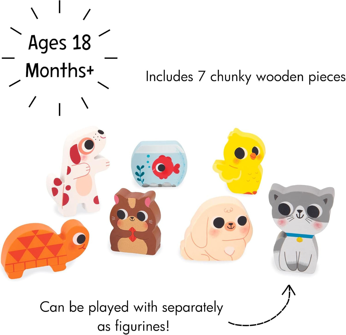 Janod - Rompecabezas grueso - Mascotas - 7 piezas