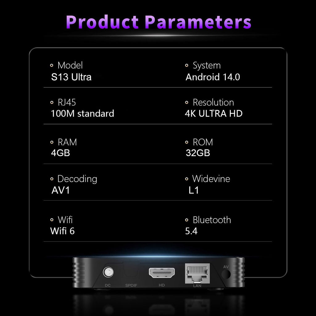 Android TV Box 14.0, YouTube certificado 4K 4GB/32GB RK3539 10/100M Ethernet