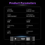 Android TV Box 14.0, YouTube certificado 4K 4GB/32GB RK3539 10/100M Ethernet