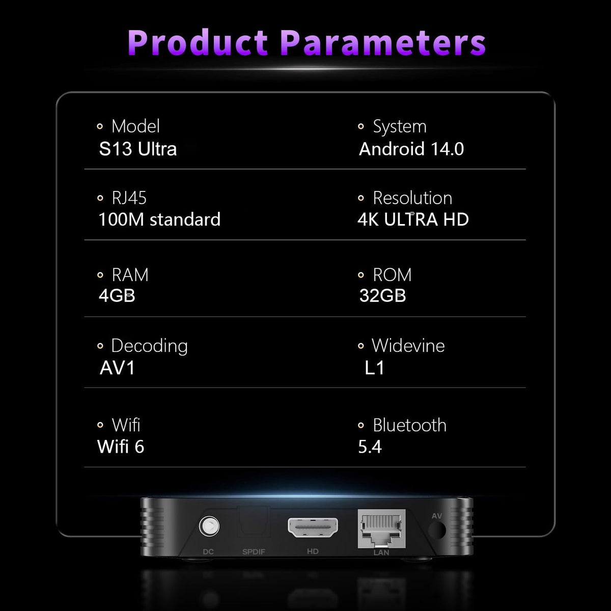 Android TV Box 14.0, YouTube certificado 4K 4GB/32GB RK3539 10/100M Ethernet