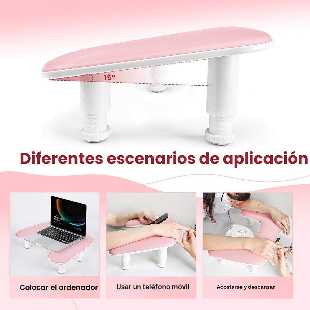 JODSONE Reposabrazos de manicura en forma de U rosa para uñas, Medium, Rosa-sin alfombrilla