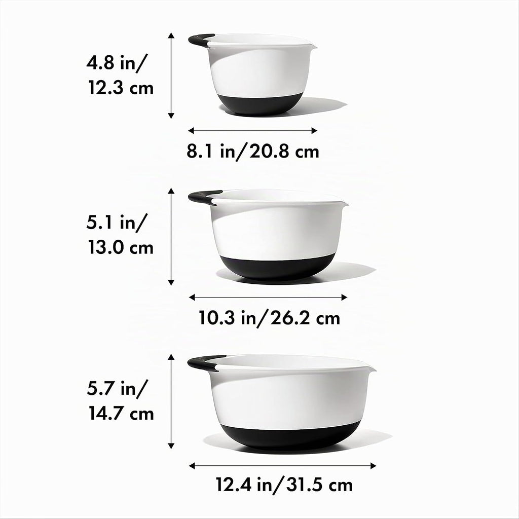 OXO Good Grips juego de 3 cuencos para mezclar de plástico, 2500 ml, blanco/negro