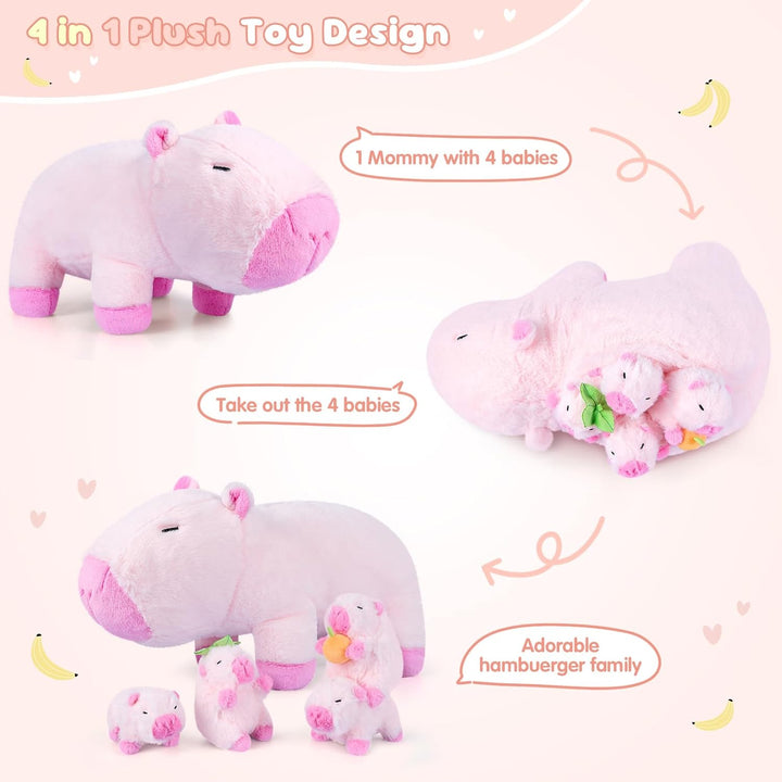 SuzziPals Peluche Capybara rosa 5 en 1 con bebés en el interior, ju...