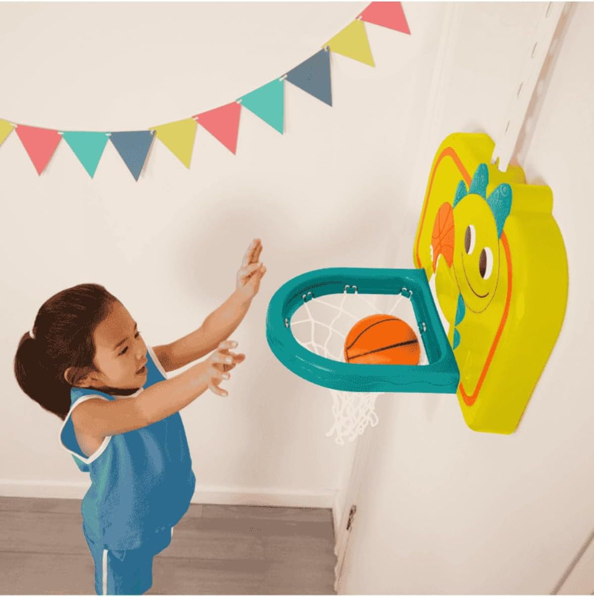 B. toys Red de baloncesto colgante, aro de dinosaurio ajustable