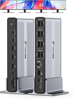 TobenONE DisplayLink - Estación de acoplamiento de 4 monitores, pantalla HDMI Quad 4K a 60Hz 20 en 1 con fuente de alimentación de 150 W para Thunderbolt 5/4/3, USB-C Windows, cromo, MacBook/Mac mini