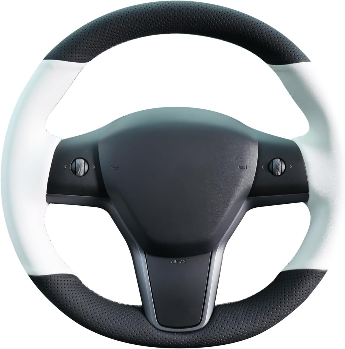 MEWANT Funda de volante de cuero blanco cosida a mano para Tesla Model 3 2017-2023 / Modelo Y 2020-2023 para Tesla Model 3/Y accesorios