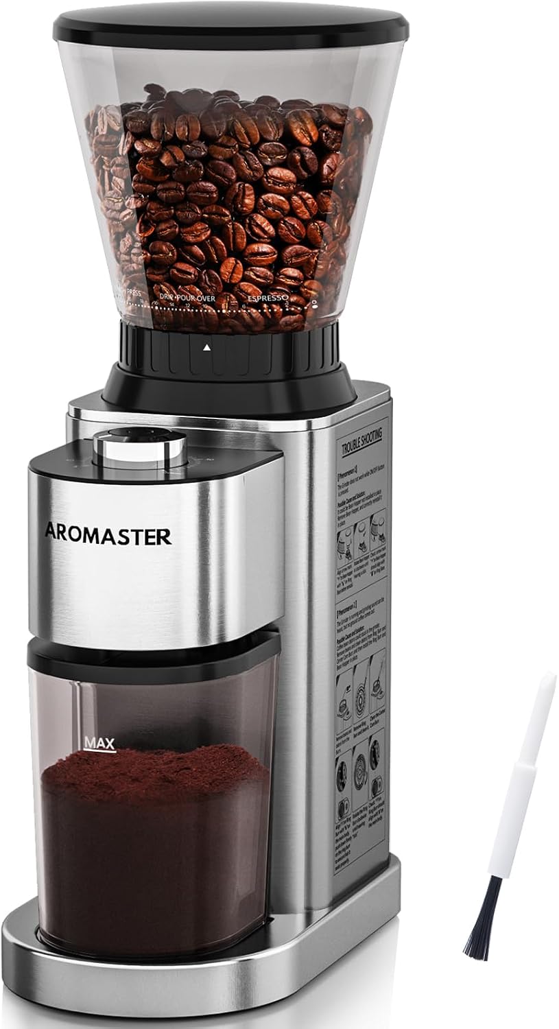 Aromaster Molinillo cónico de grano de café, 48 ajustes, antiestático