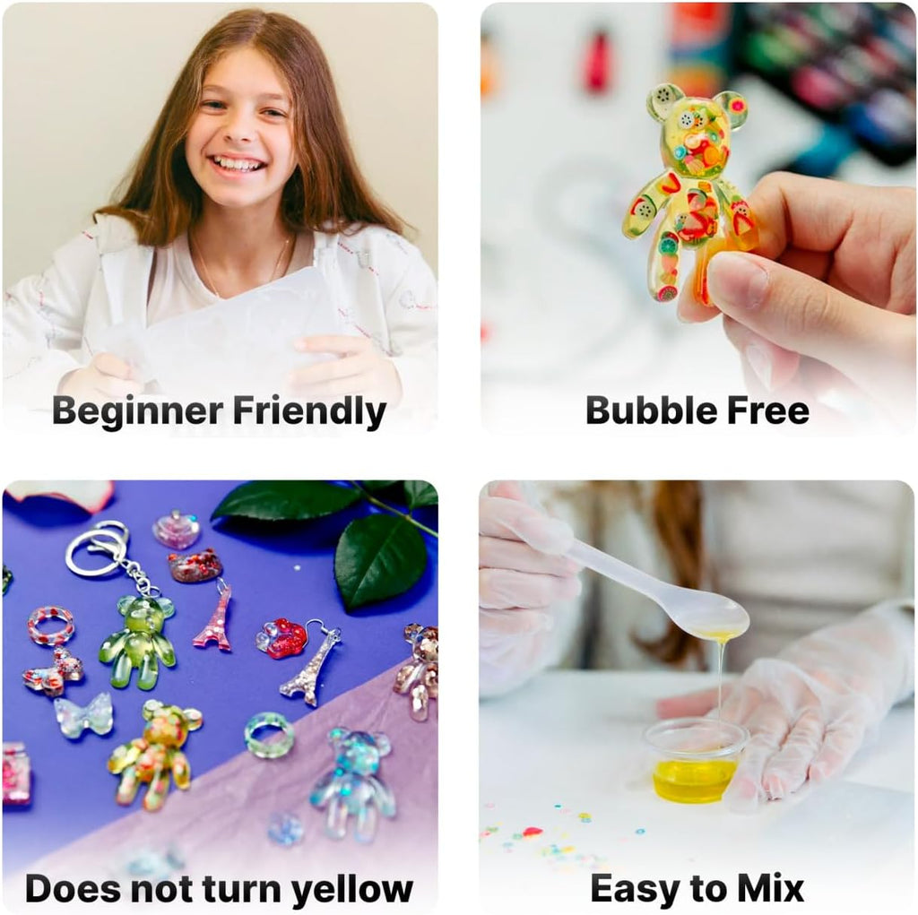 Lámpara ESAM Group Kit de fabricación de joyas de resina UV para niños, adolescentes y principiantes, juego completo de inicio con lámpara UV, 6 moldes de silicona, 48 purpurina, 3 pigmentos, hallazgos de joyería, flores secas y herramientas (kit de lujo)