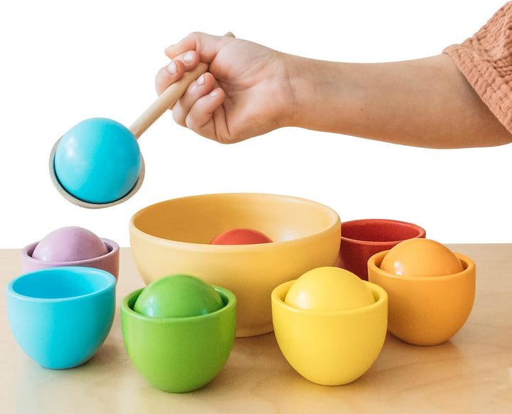 Montessori - Bola clasificadora grande de colores arcoíris en taza,...