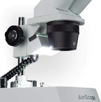 AmScope Microscopio estéreo binocular delantero SE306R-PZ, oculares WF10x y WF20x, aumento 10X-80X, objetivos 2X y 4X, fuente de luz halógena superior e inferior, soporte de pilar, 120V, blanco