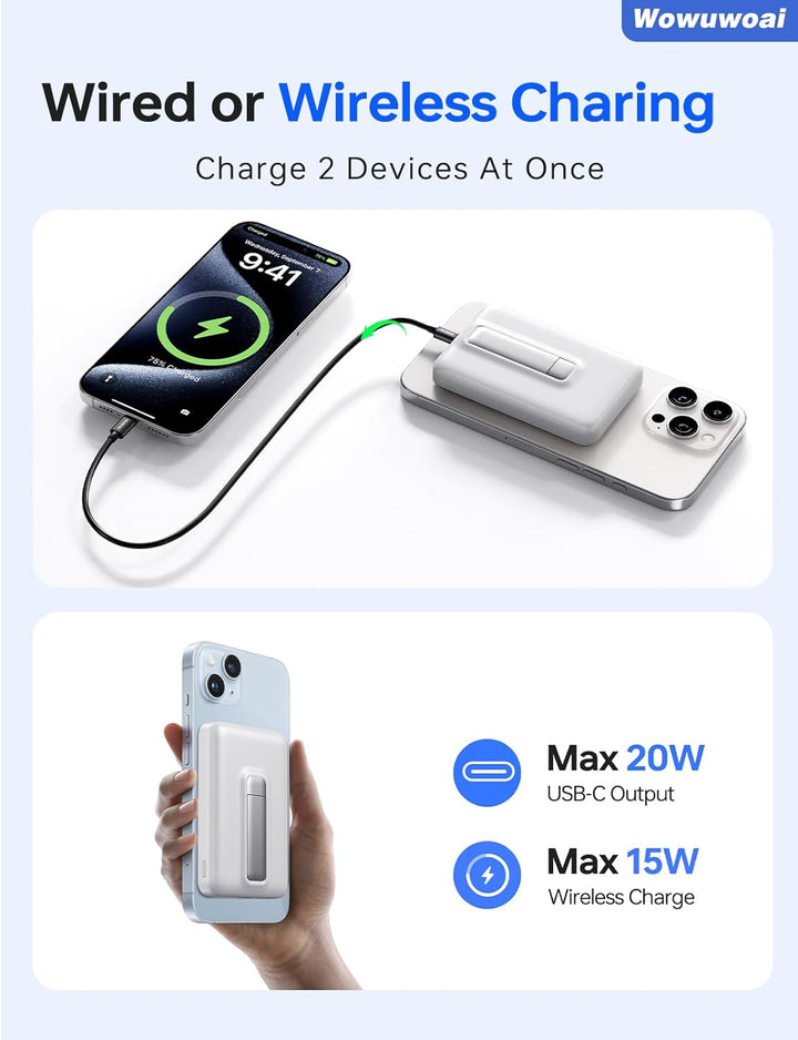 Wowuwoai Cargador portátil Magsafe, banco de energía inalámbrico de...