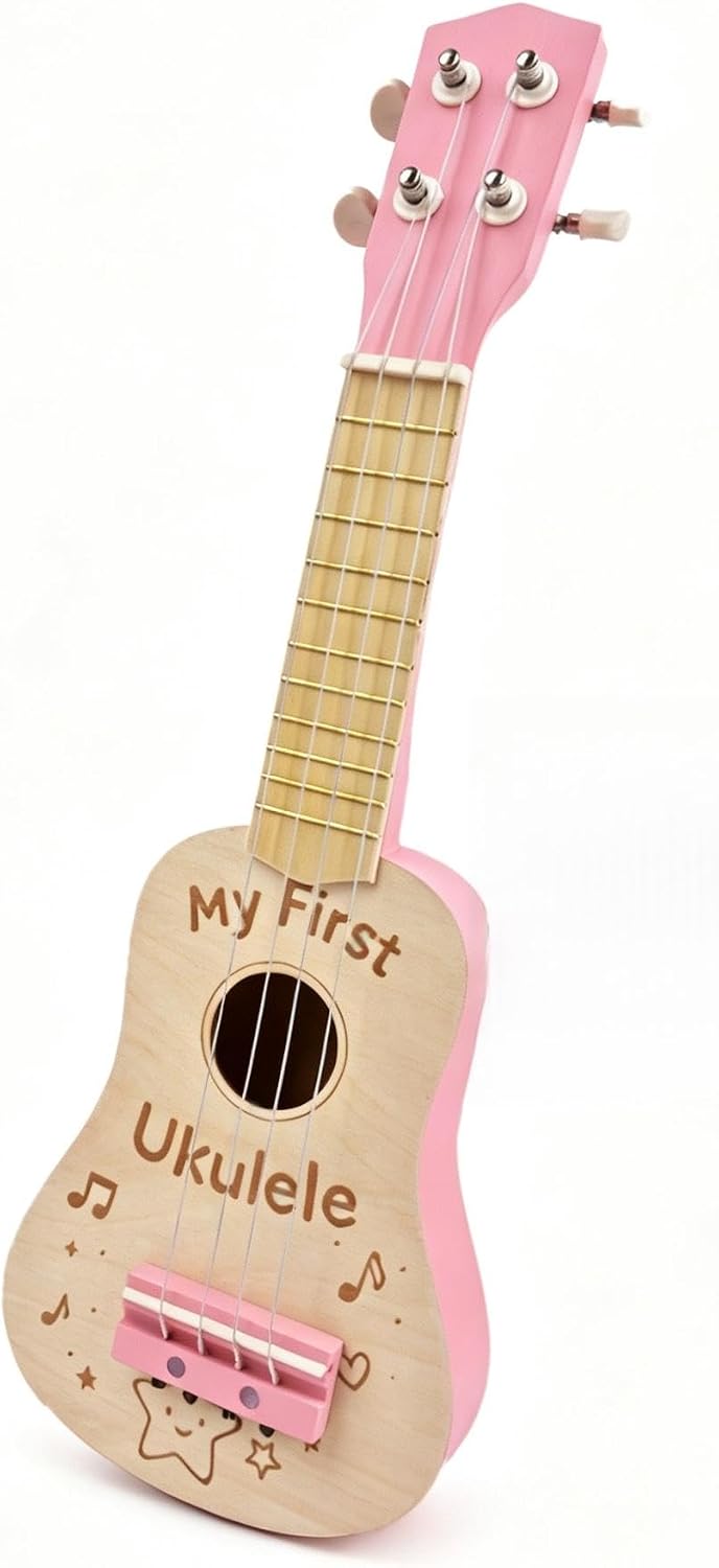 Ukulele de Madera para Niños de 17 Pulgadas, Rosa