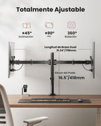 ErGear - Soporte para dos monitores, resistente y ajustable, montaje de escritorio para monitores de hasta 32 pulgadas, altura totalmente ajustable, inclinación, giro, rotación, soporta 8 kg por brazo