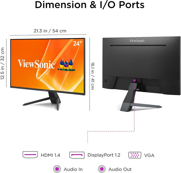 ViewSonic VX2470-MHD Monitor de 24 pulgadas 1080p, pantalla IPS con...