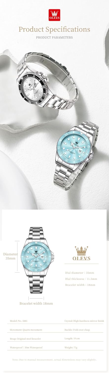 OLEVS Reloj Femenino Clásico de Mujer para Damas Análogo Acero Inoxidable Resistente al Agua Luminosa Día Fecha Dos Tonos de Fácil Lectura en la Muñeca