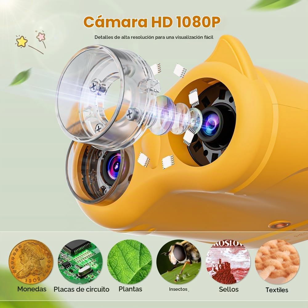 Microscopio digital 2 en 1 para niños, 2.0 pulgadas, 1000X, telescopio digital para niños, telescopio educativo portátil HD para regalo de cumpleaños de niños, juguetes divertidos de ciencia para niños de 4 a 12 años (amarillo)