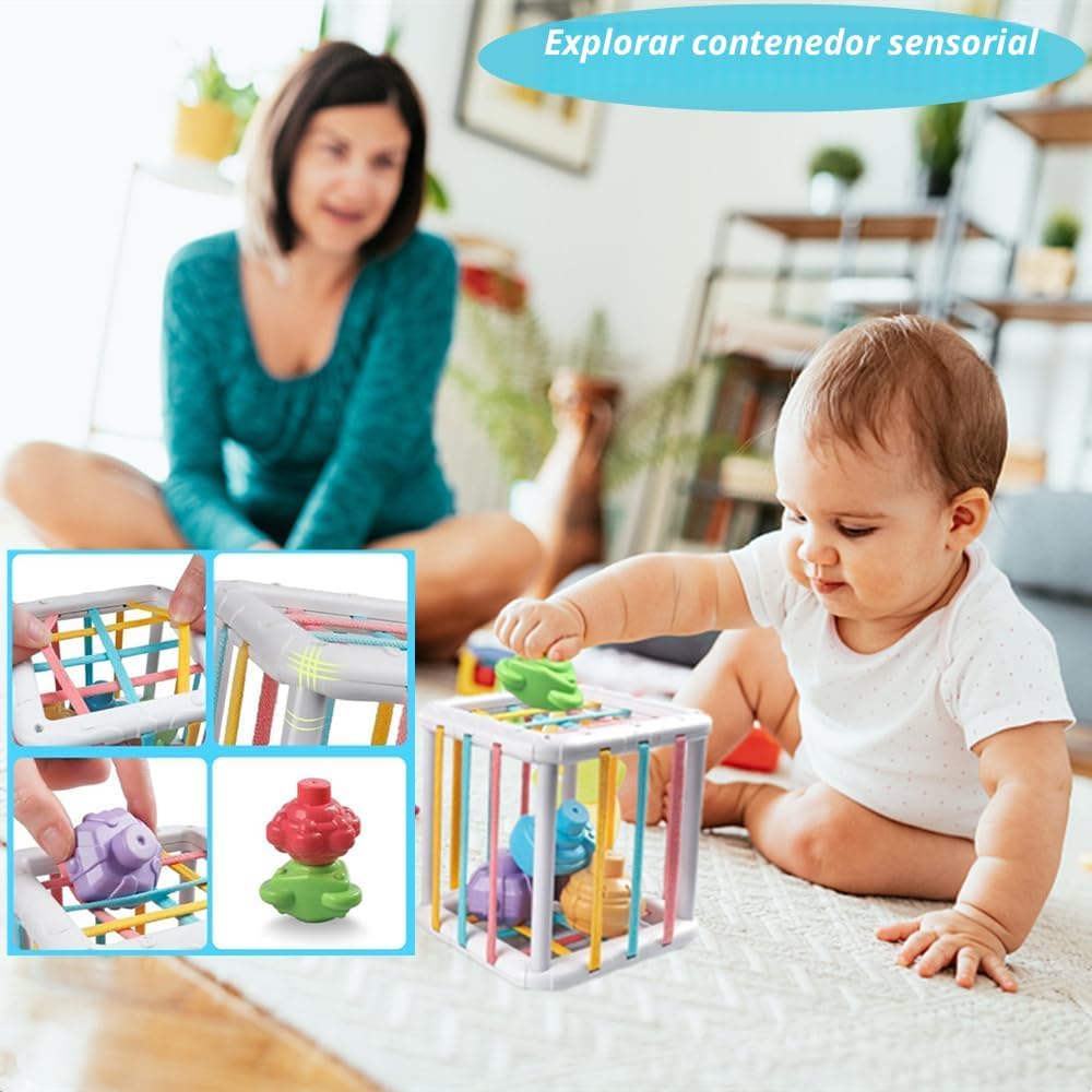 Juguetes para bebés de 6 a 12 meses, juguetes Montessori para niños de 1 año, juguete mordedor de cuerda de silicona, bloques de construcción apilables, juguete infantil infantil de 0 a 3, sensor de cubo de forma, juego de regalos para bebés y niñas