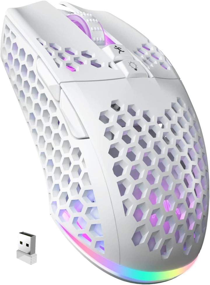 SOLAKAKA SM600 - Ratón inalámbrico blanco para juegos, tres modos B...