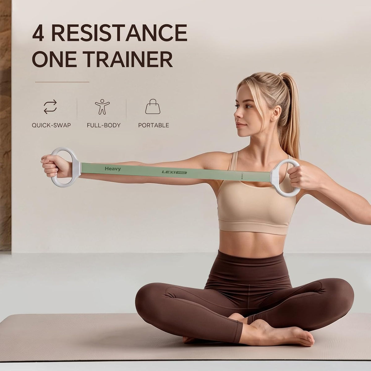 Lexipro Banda de resistencia ajustable para figura 8, 10-25 libras, 4 niveles de resistencia intercambiables con asas ergonómicas, banda de ejercicio de silicona de intercambio rápido para mujeres y