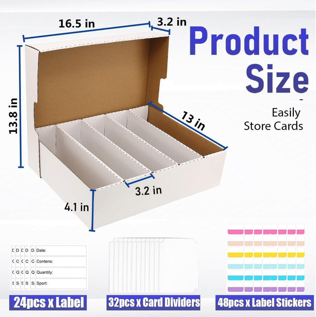 Caja de tarjetas deportivas de 5 filas y 3200 unidades, caja de almacenamiento de tarjetas de cartón con divisor a granel, caja de almacenamiento de tarjetas de béisbol, caja de