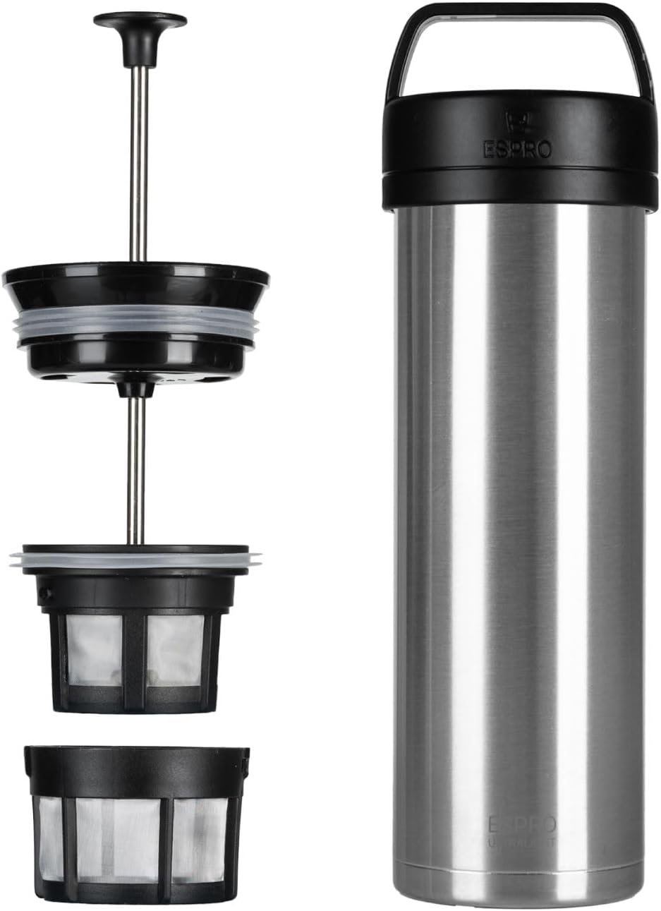 ESPRO Go P0 - Cafetera de prensa francesa aislada para viajes, 16 onzas, acero