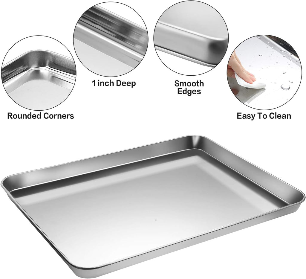 Bandeja de Acero Inoxidable para Hornear con Rejilla de Enfriamiento y Tapete de Silicona para Hornear, Bandeja para Galletas con Rejilla de Enfriamiento, Juego de 6 (2 Bandejas + 2 Rejillas + 2