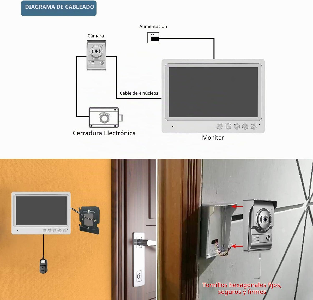 Sistema de video portero, monitor de 9 pulgadas para timbre de video con cable, timbre con cámara y monitor compatible con visión nocturna, desbloqueo, monitoreo, doble vía para villa, hogar