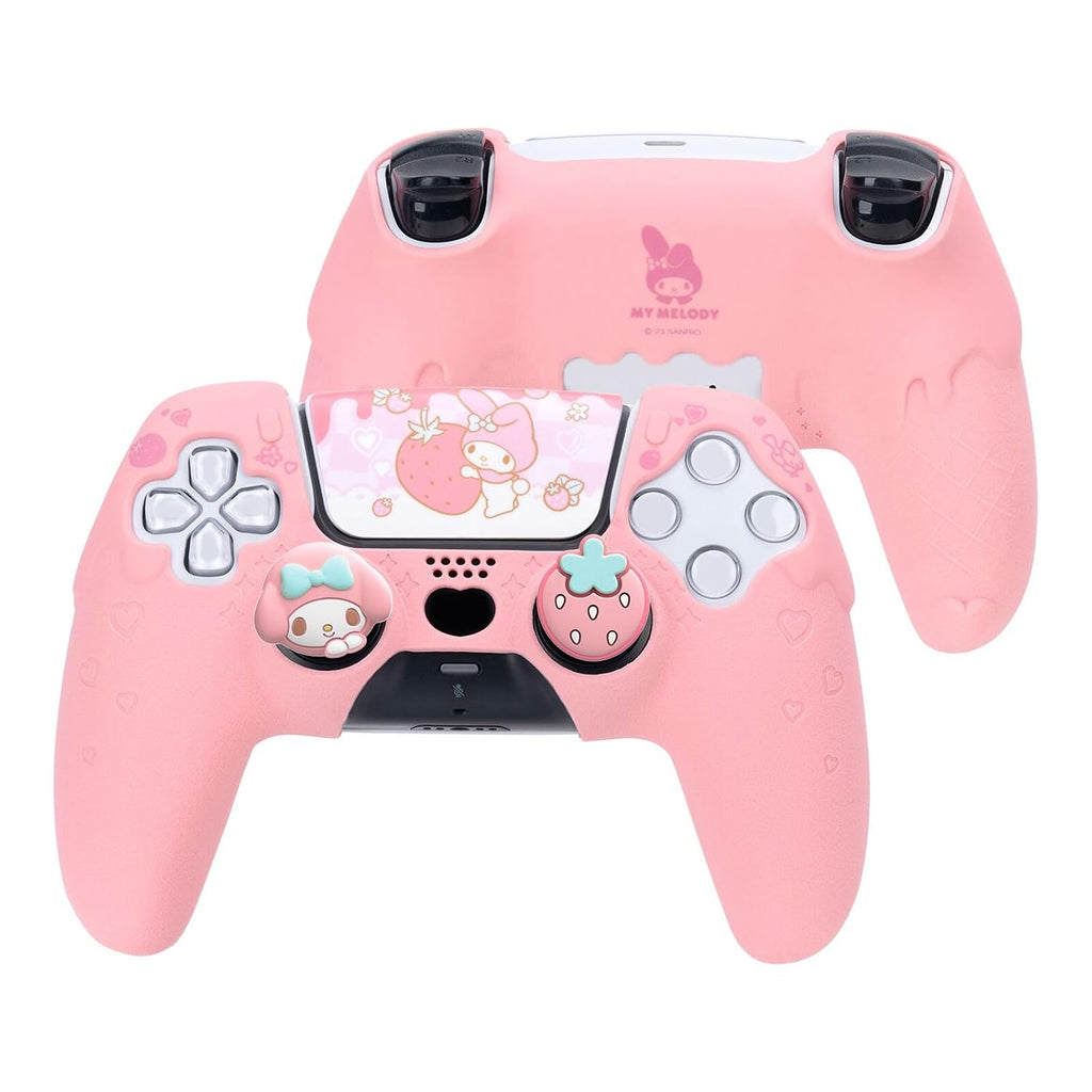 Kuitmor Juego de funda de silicona para controlador PS5, funda protectora suave antideslizante para controlador inalámbrico PS5 con 2 tapas de agarre para el pulgar y 1 adhesivo (melodía rosa)
