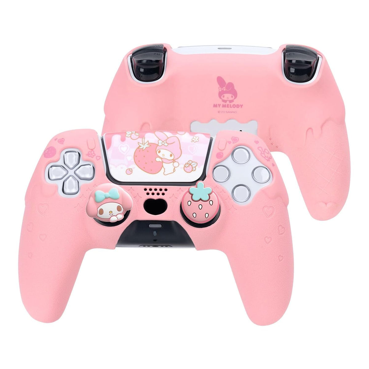 Kuitmor Juego de funda de silicona para controlador PS5, funda protectora suave antideslizante para controlador inalámbrico PS5 con 2 tapas de agarre para el pulgar y 1 adhesivo (melodía rosa)