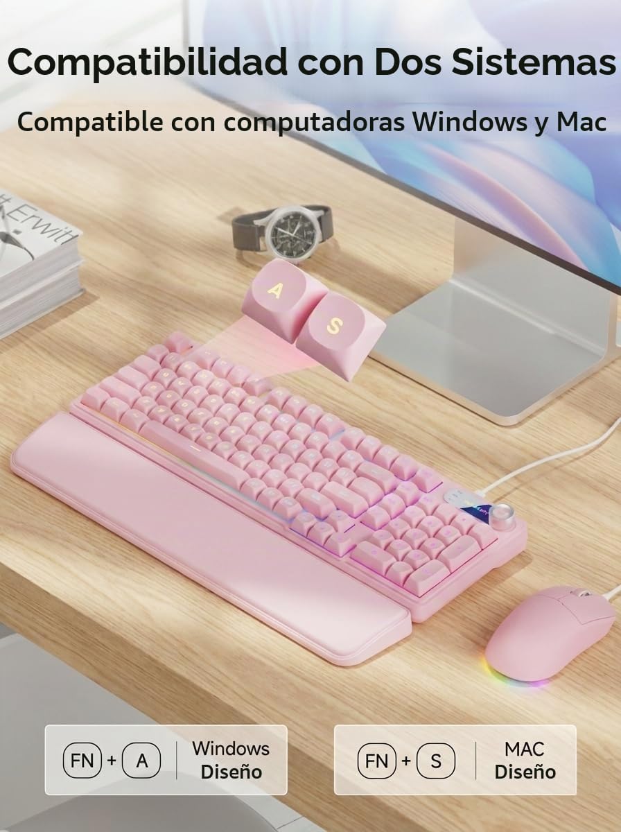 EWEADN C98 Combo de teclado y mouse con cable, teclados ergonómicos...