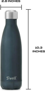 S'well Botella de agua de acero inoxidable, 17 oz, Blue Suede, recipientes aislados al vacío de triple capa mantienen las bebidas frías durante 36 horas y calientes durante 18, sin BPA, perfecta para