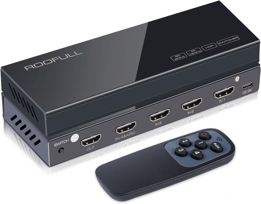 ROOFULL Interruptor HDMI de 4 puertos 8K con control remoto
