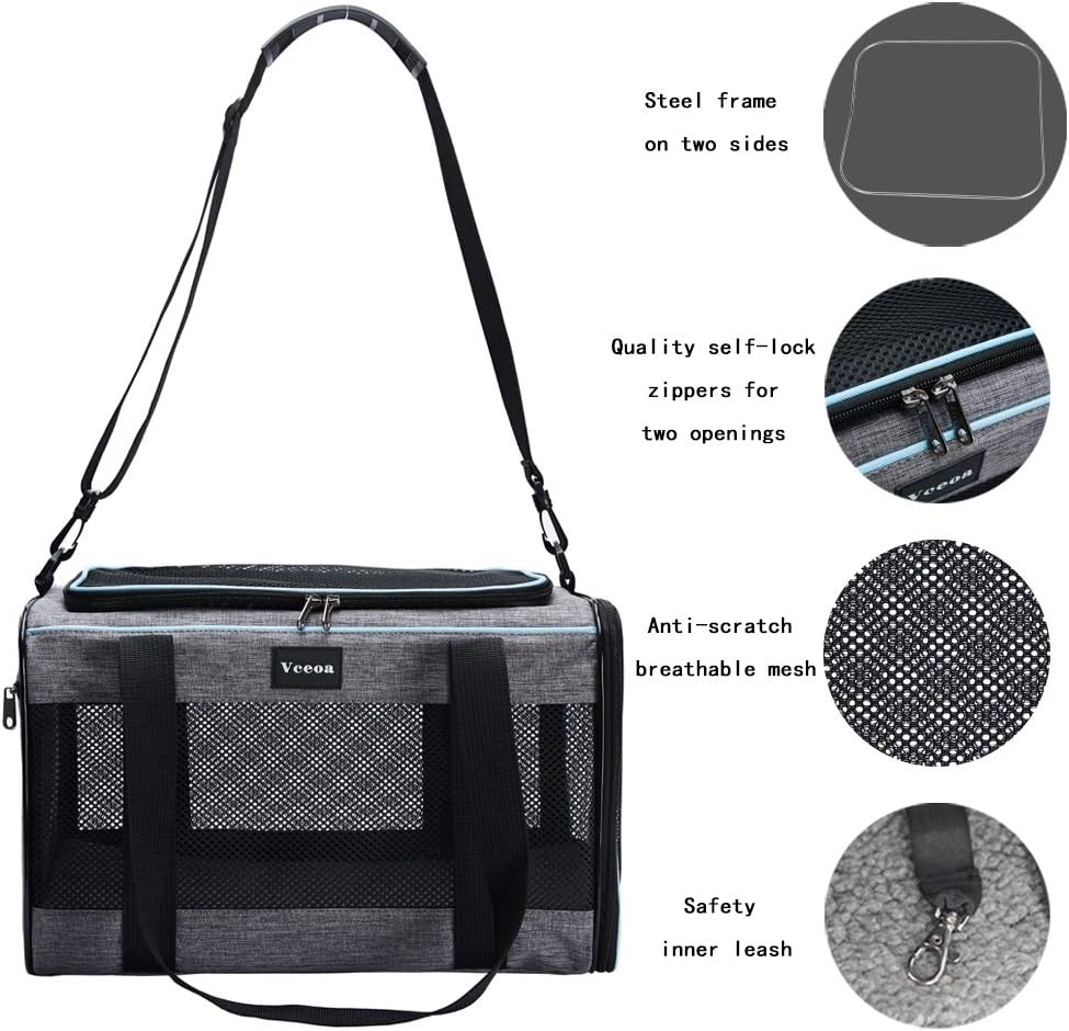 Vceoa Transportador para Gatos y Perros de 19x12x12 Pulgadas, para Mascotas de hasta 22 Libras, Bolsa de Transporte de Animales de Lados Suaves para Viajar con Cachorros, Hogar de Mascotas de Tela