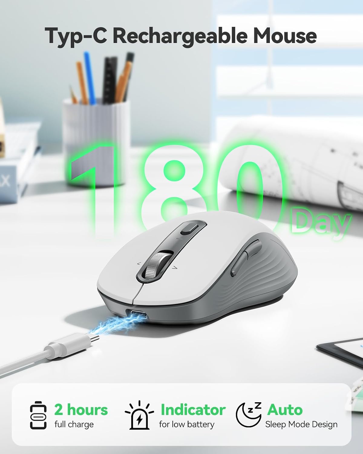TECKNET Ratón Bluetooth recargable, [USB + BT5.0 + BT3.0] Ratón ina...