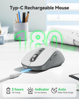 TECKNET Ratón Bluetooth recargable, [USB + BT5.0 + BT3.0] Ratón ina...