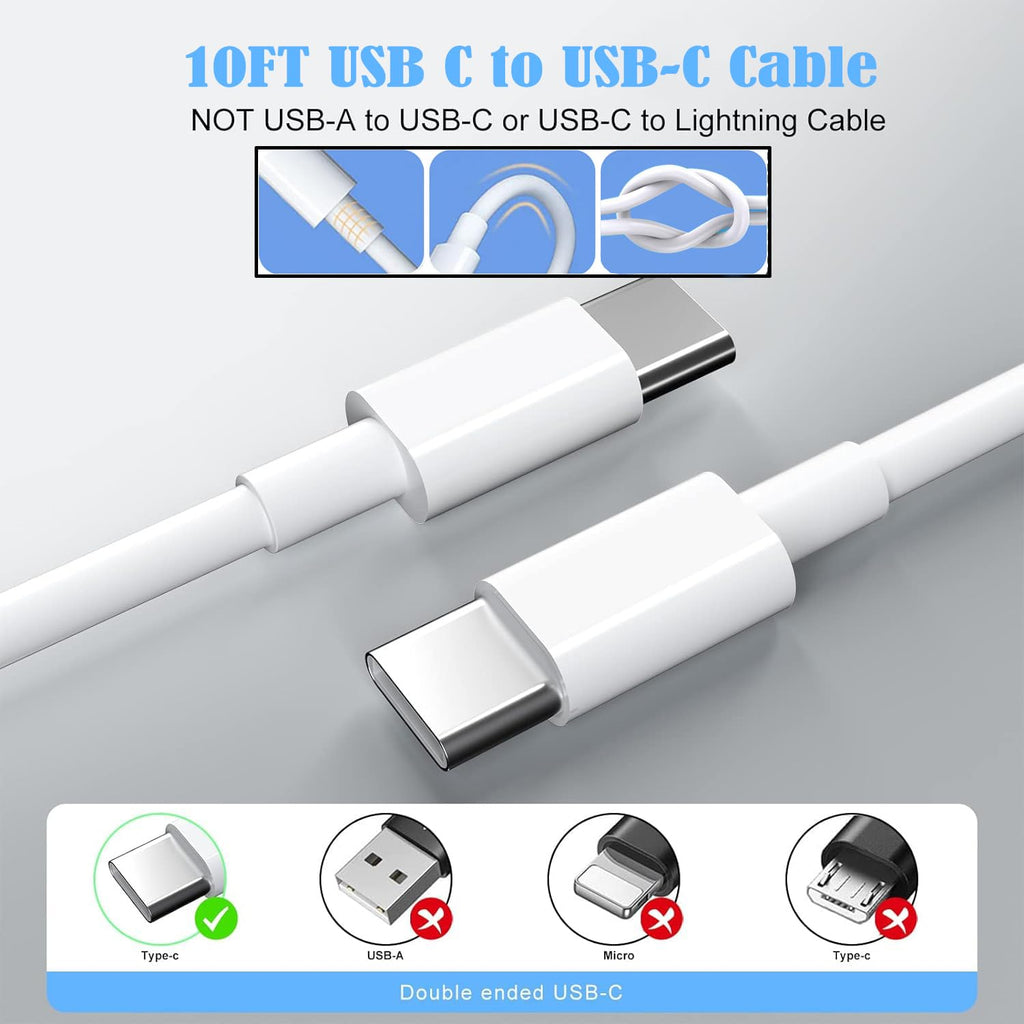 Cable de carga rápida de 10 pies para iPhone 17 16e 15, paquete de 3 cables de carga USB C a tipo C de 20 W, bloque de carga USBC de 20 W, carga súper rápida para iPhone 17 Air/17 16 15 Pro/Plus/Pro Max, iPad Pro