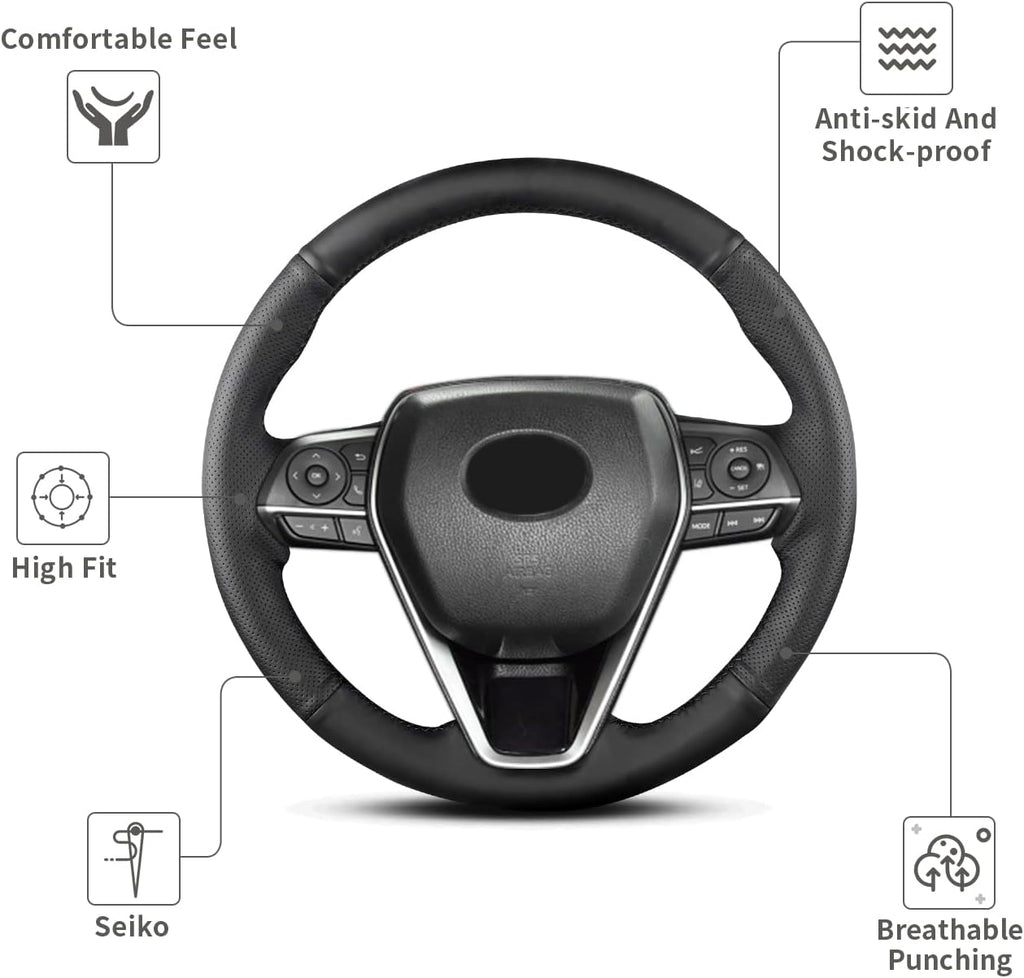 Funda de Volante Cosida a Mano, Compatible con Toyota RAV4 SUV 2019-2024 / Avalon 2019-2022 / Camry 2018-2024 / Corolla 2020-2025, Funda de Volante de Microfibra de Cuero con Envoltura