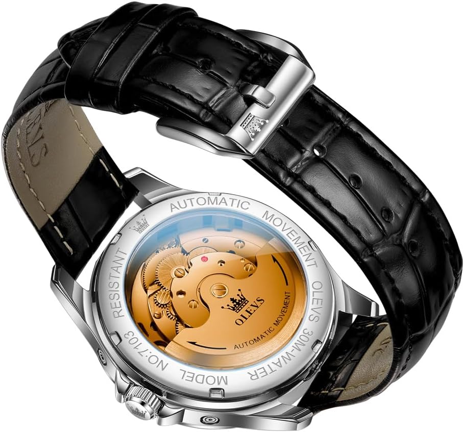 OLEVS - Relojes automáticos para hombre, multicalendario, con fase lunar, 3ATM impermeable, reloj de lujo clásico para negocios, de pulsera